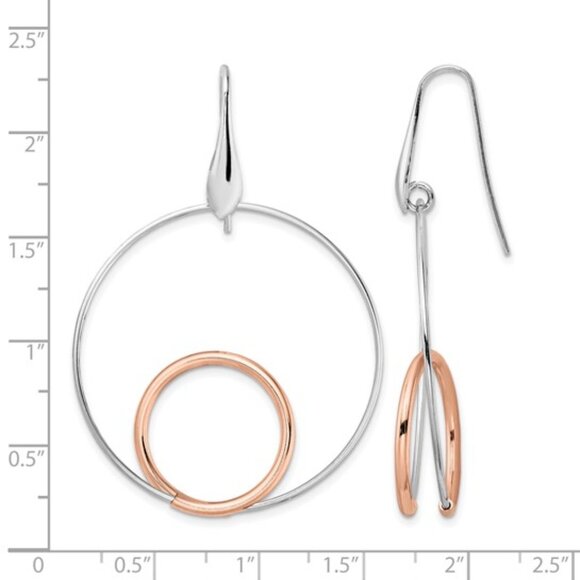 New Leslie’s Sterling Silver Rhodium-Plated Rose-Tone Polished Dangle Earrings - Picture 3 of 6